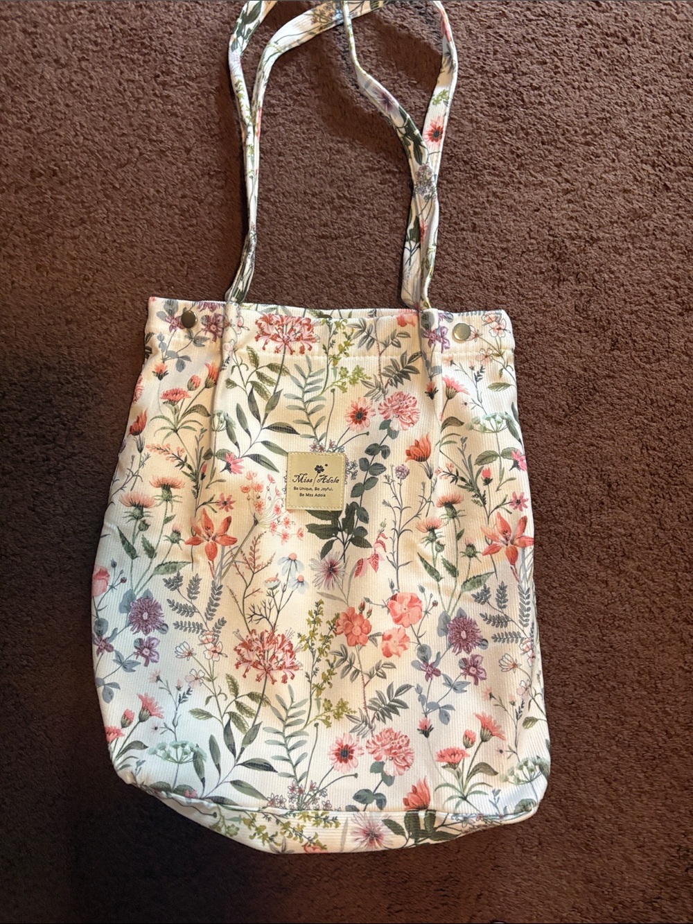 Miss Adola Floral Corduroy Tote Bag - Cream Floral Print